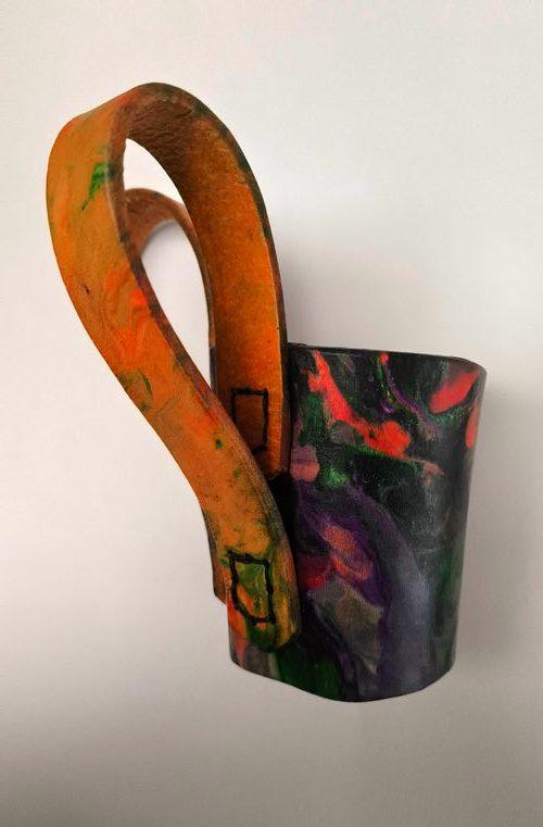 viking leather horn holder using foam color swirl technique