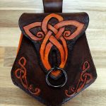 Dark brown leather fantasy pouch with light brown celtic knot.