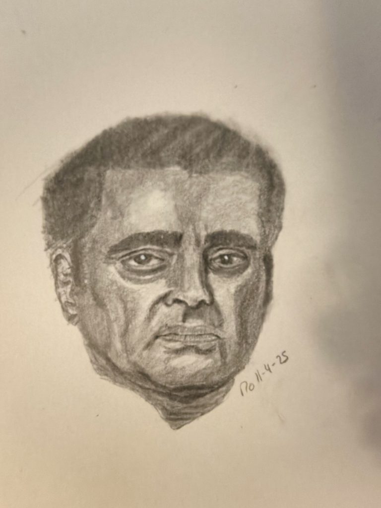 DI detective Sunil Khan Unforgotten Sanjeev Chaskar Portrait sketch graphite pencil white posca marker pen 11-04-2025