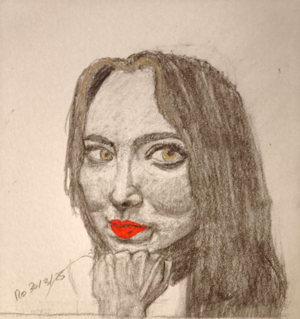 Fern Brady scottish comedian Portrait sketch graphite pencil posca marker pen 30-03-2025