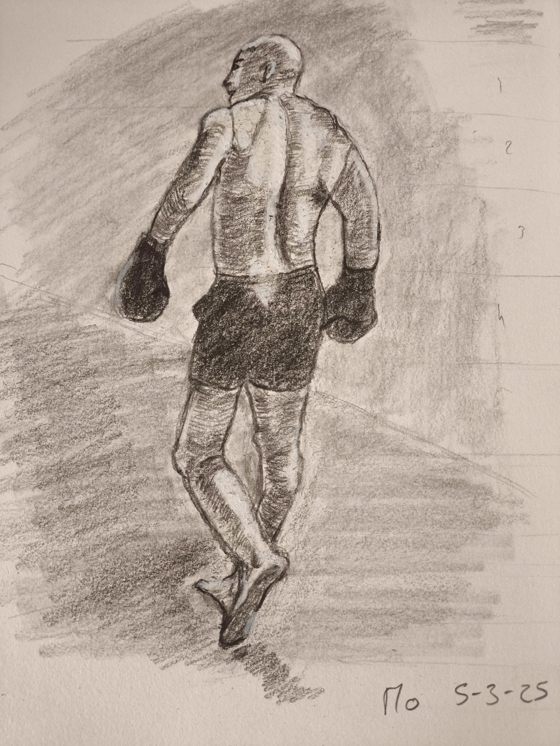 Male boxer sketch in graphite pencil
