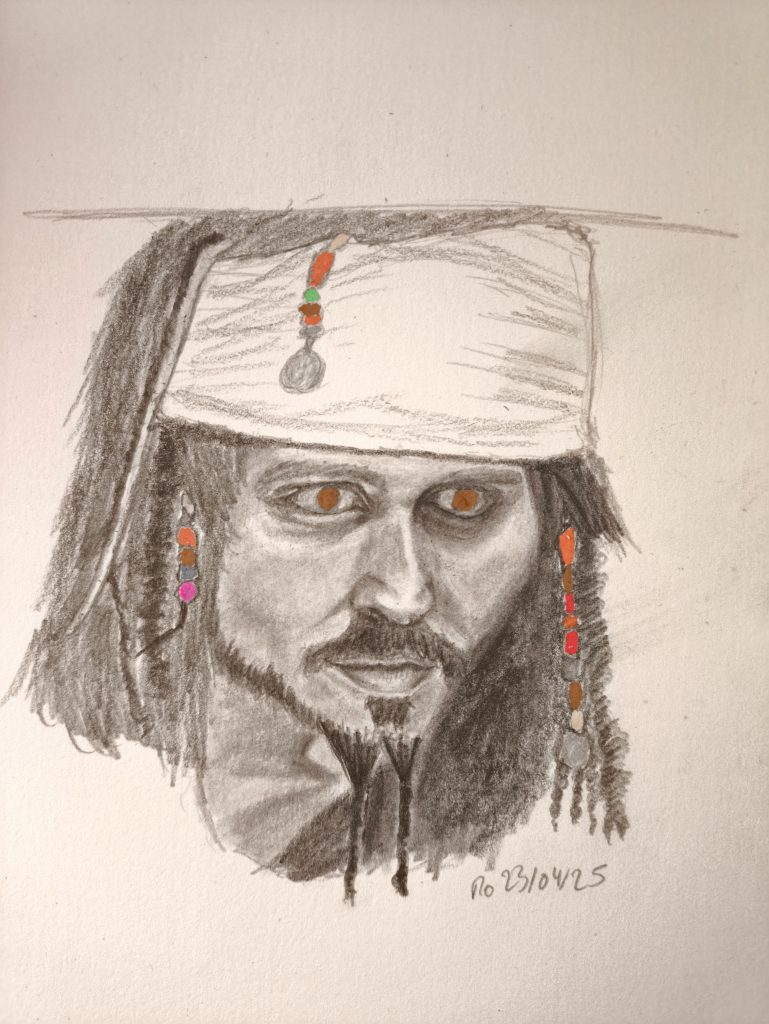 Jack Sparrow Pirates of the Caribbean The Curse of the Black Pearl Johnny Depp Portrait sketch graphite pencil posca marker pen 23-04-25