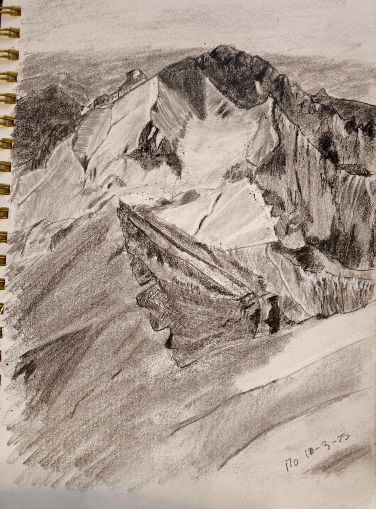 Landscape mountain snow peaks graphite pencil posca sketching 10-03-25