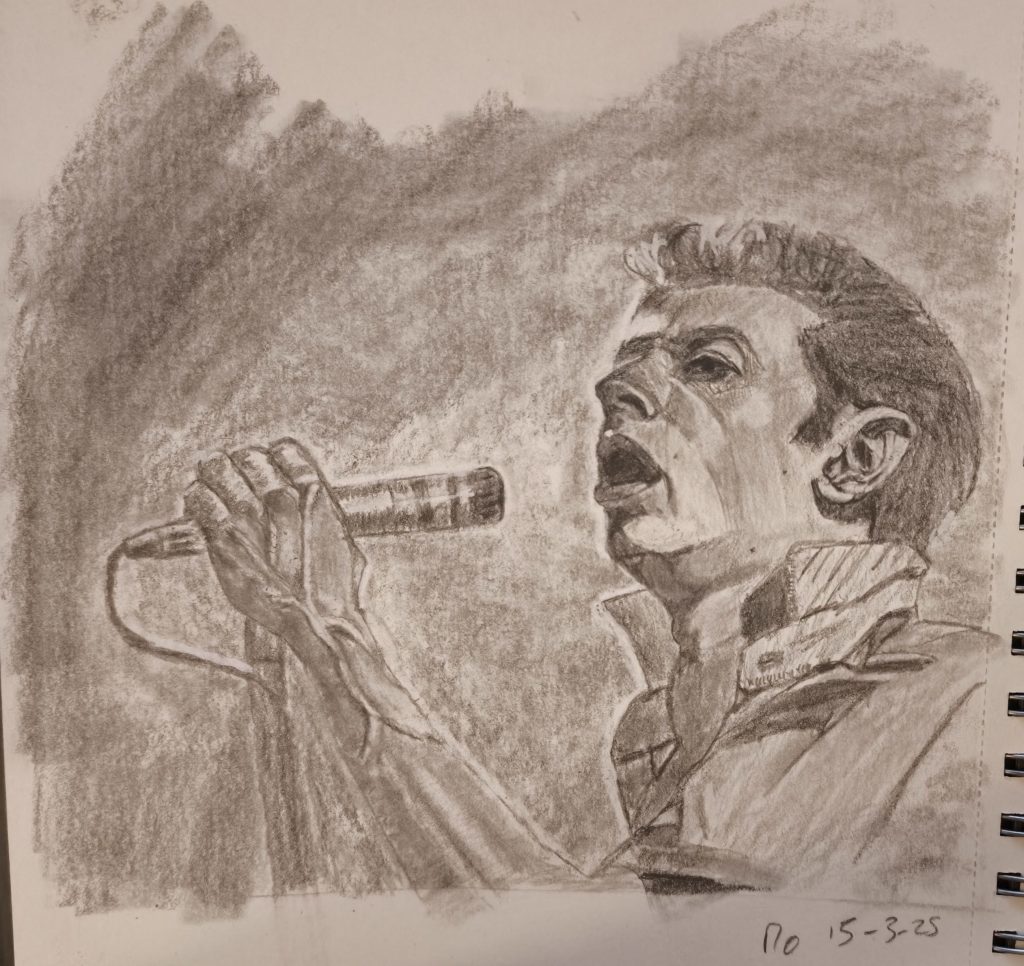 The Clash Joe Strummer Portrait sketch graphite pencil white posca marker pen 15-03-2025