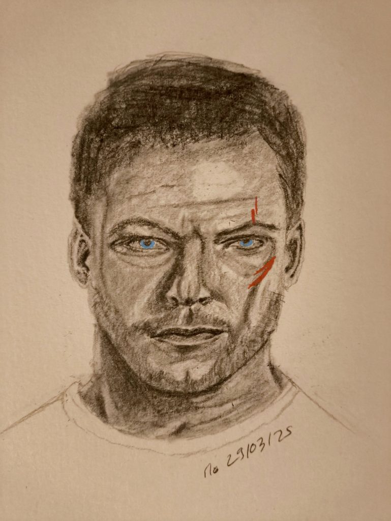 The Reacher fan art Alan Ritchson Portrait sketch graphite pencil posca marker pen 29-03-2025