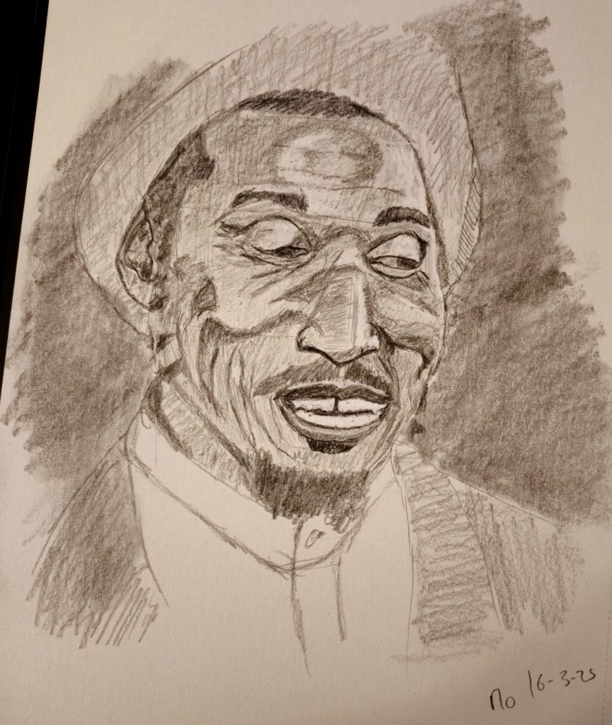 benjamin zephaniah Portrait sketch graphite pencil white posca marker pen 16-03-2025