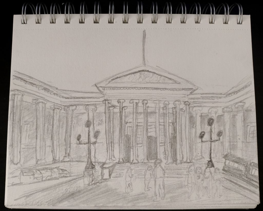 Urban landscape London British Museum pencil sketching
