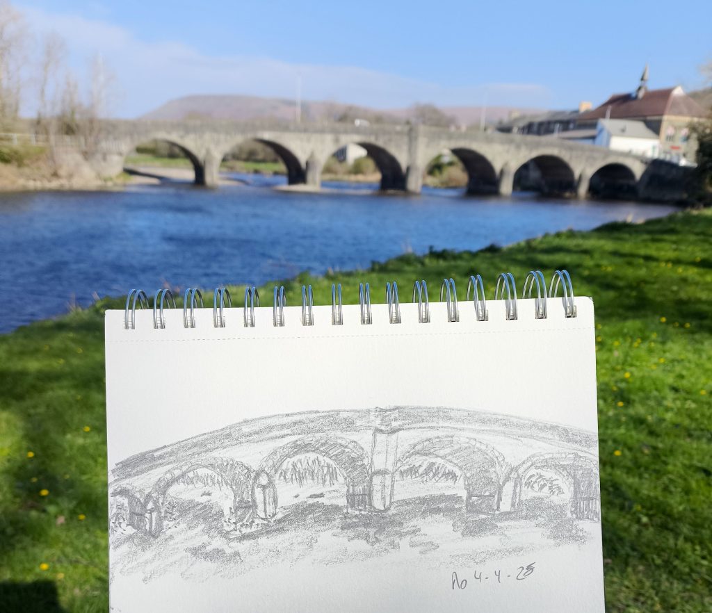 Urban landscape Wales bridge pencil graphite sketching 04-04-25