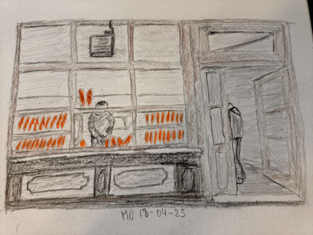 Urban landscape bakery graphite and colour pencil sketching 18-04-25