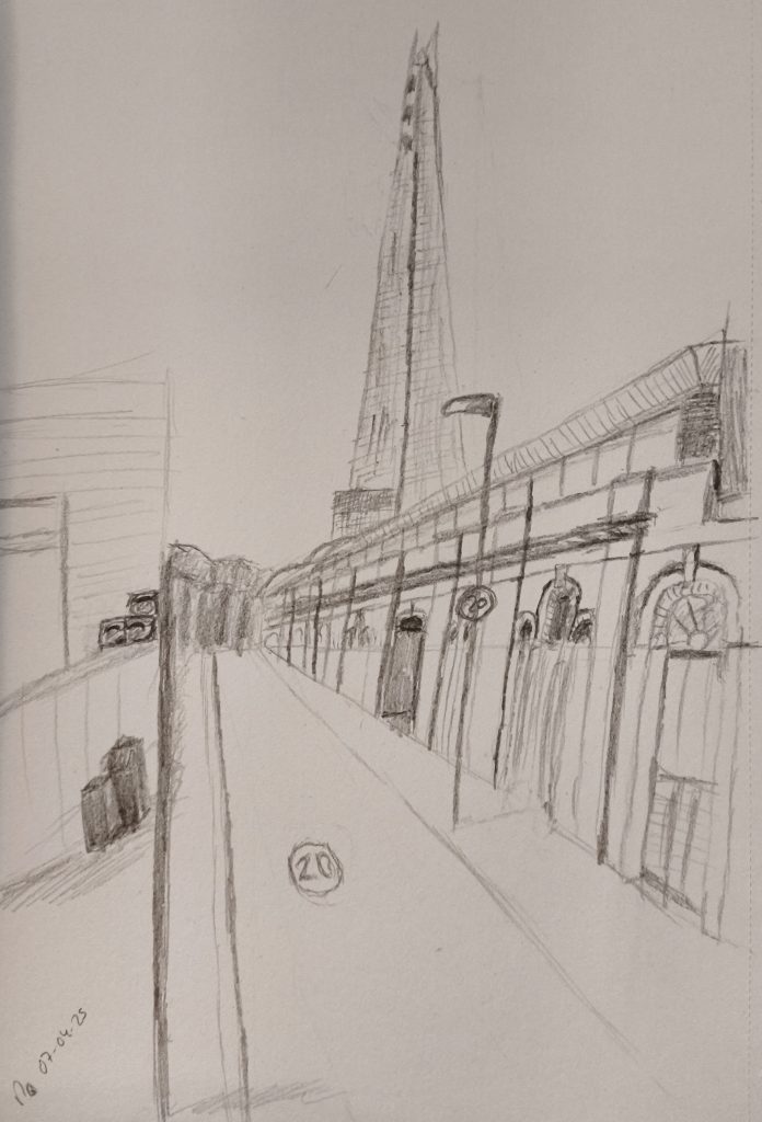 Urban landscape london street the shard graphite pencil sketching 07-04-25