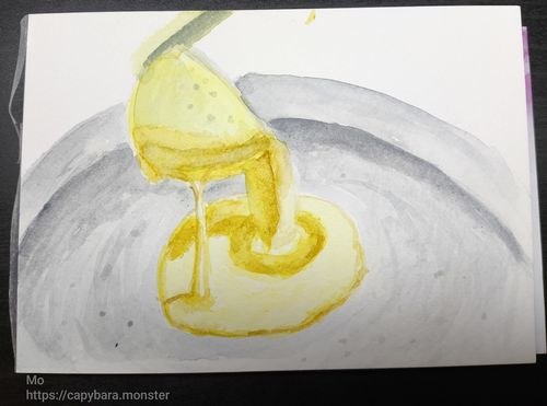 crepe base pourring in a pan in watercolour