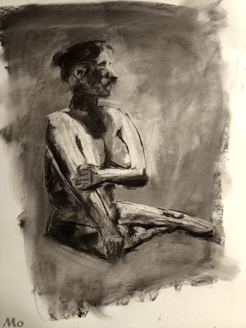 First live drawing session and willow charcoal sketches