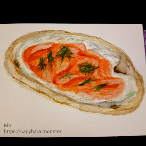 salmon cream on toast in watercolour